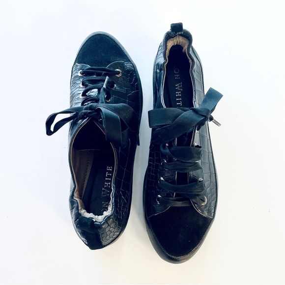 Ron White Black Leather Sneakers with Ultralight Wedge Outsole - EU 37 (US 6.5) - Picture 4 of 12